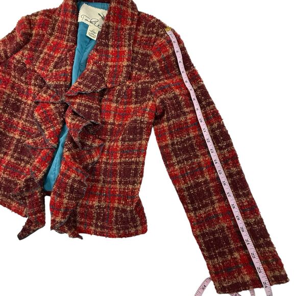 Anthropologie TABITHA MORETOWN Plaid Boucle Jacket with Ruffles Size 12 NO BELT - Picture 10 of 10
